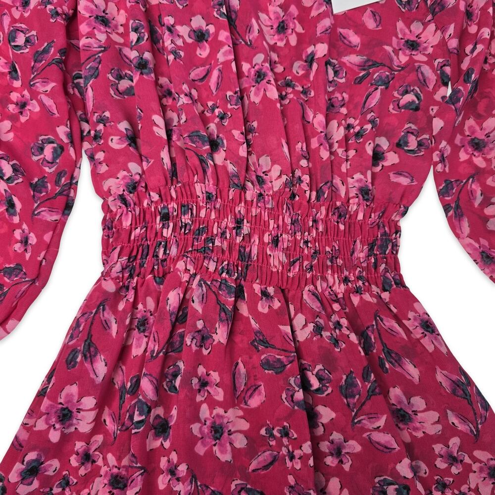 MISA Los Angeles Floral Mini Dress Size XS Pink Long Sleeve Smocked Waist NWT - Picture 10 of 12